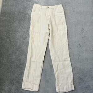 Nicole Miller Pants Womens Large Beige 100% Linen Straight Leg Relaxed Summer